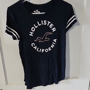 Hollister Dark Blue Tee with White Stripes